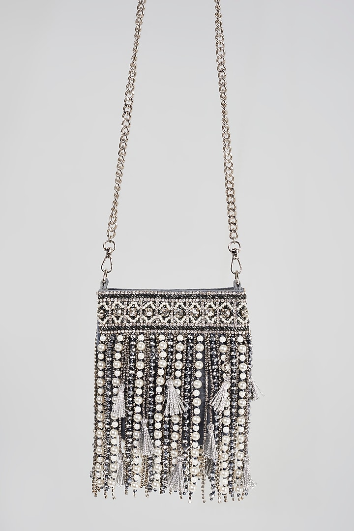 Grey Embellished Hand Bag by Bijoux By Priya Chandna at Pernia's Pop Up Shop