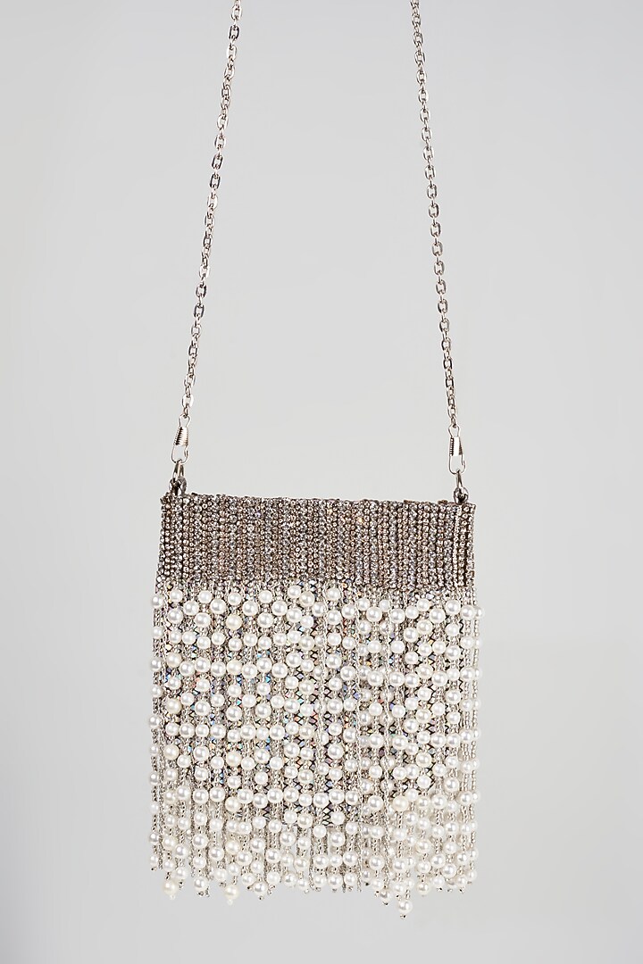 Silver Embellished Hand Bag by Bijoux By Priya Chandna at Pernia's Pop Up Shop
