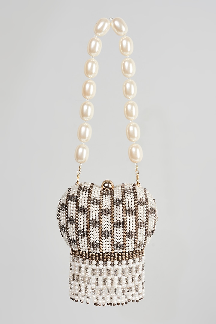 White Embellished Heart-Shaped Clutch by Bijoux By Priya Chandna