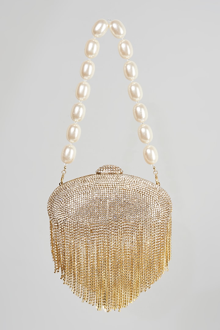 Gold Crystal Embellished Clutch by Bijoux By Priya Chandna at Pernia's Pop Up Shop