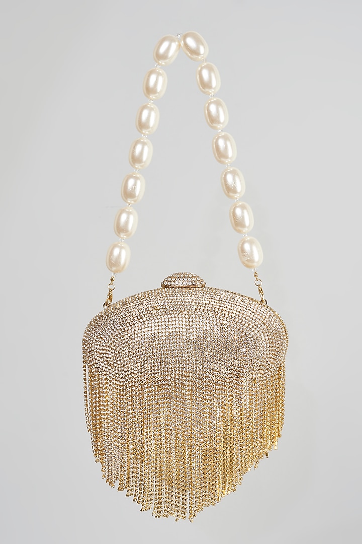 Gold Crystal Embellished Clutch by Bijoux By Priya Chandna at Pernia's Pop Up Shop