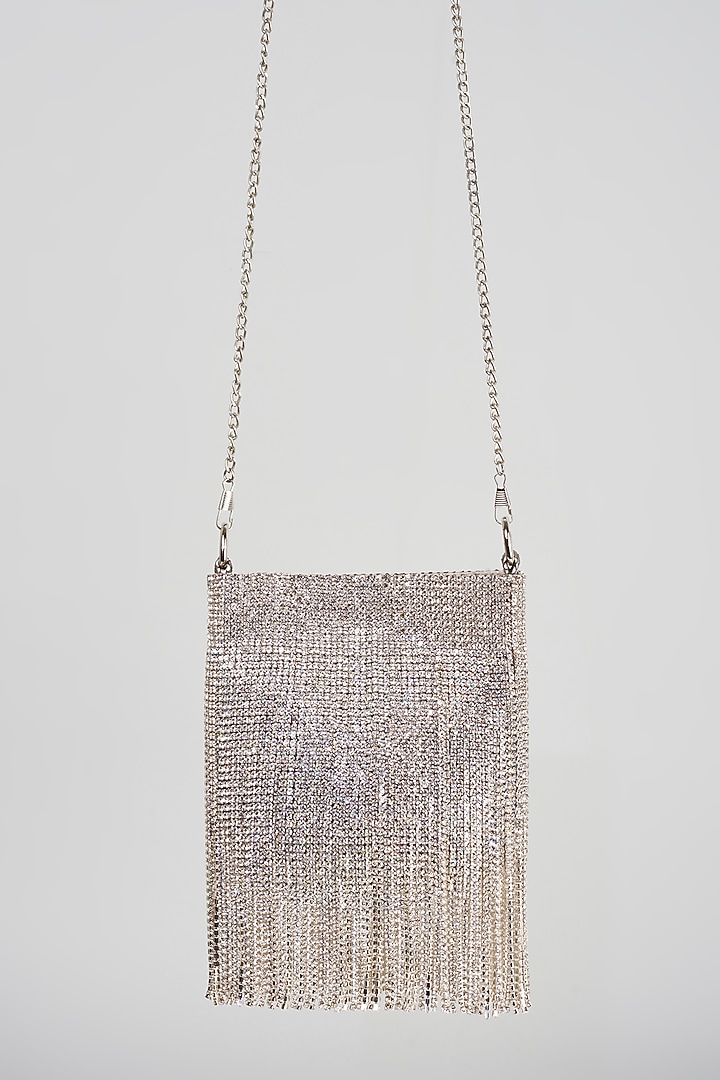 Silver Velvet Embellished Hand Bag by Bijoux By Priya Chandna at Pernia's Pop Up Shop