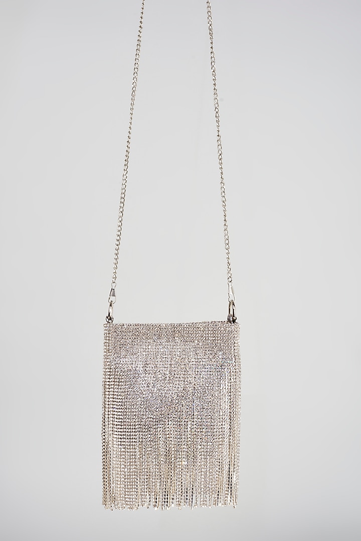 Silver Velvet Embellished Hand Bag by Bijoux By Priya Chandna