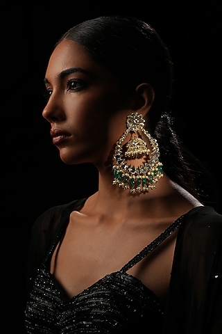 Green Crystal Chandbali Earrings by Bijoux By Priya Chandna