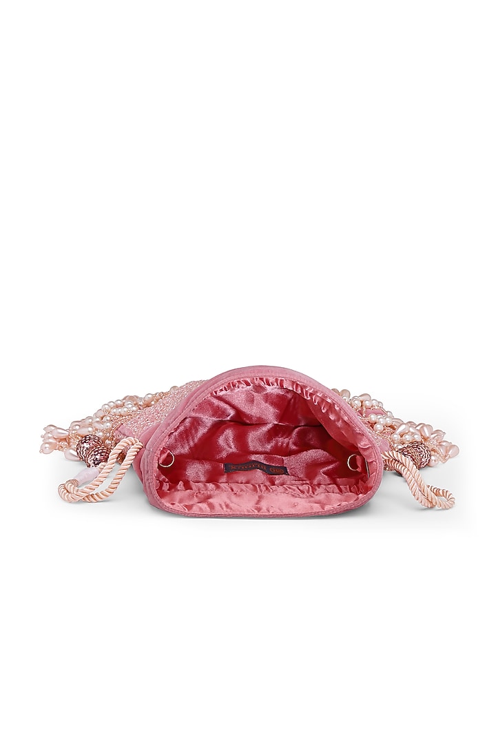 Blush Pink Velvet Pearl Embroidered Potli by Bijoux By Priya Chandna at Pernia's Pop Up Shop