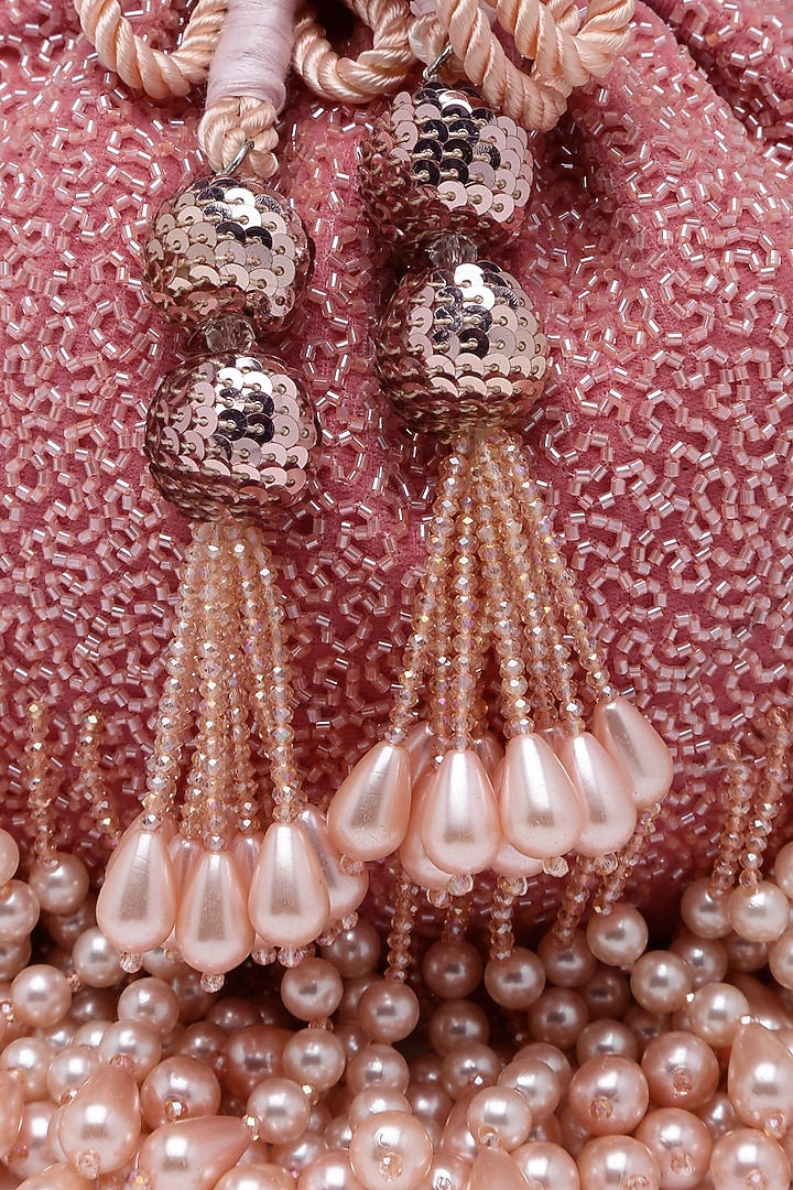 Blush Pink Velvet Pearl Embroidered Potli by Bijoux By Priya Chandna at Pernia's Pop Up Shop