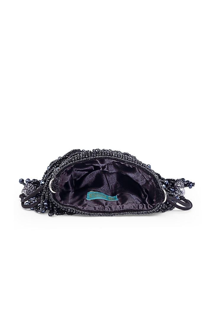 Black Velvet Waterfall Bead Embroidered Bucket Bag by Bijoux By Priya Chandna at Pernia's Pop Up Shop