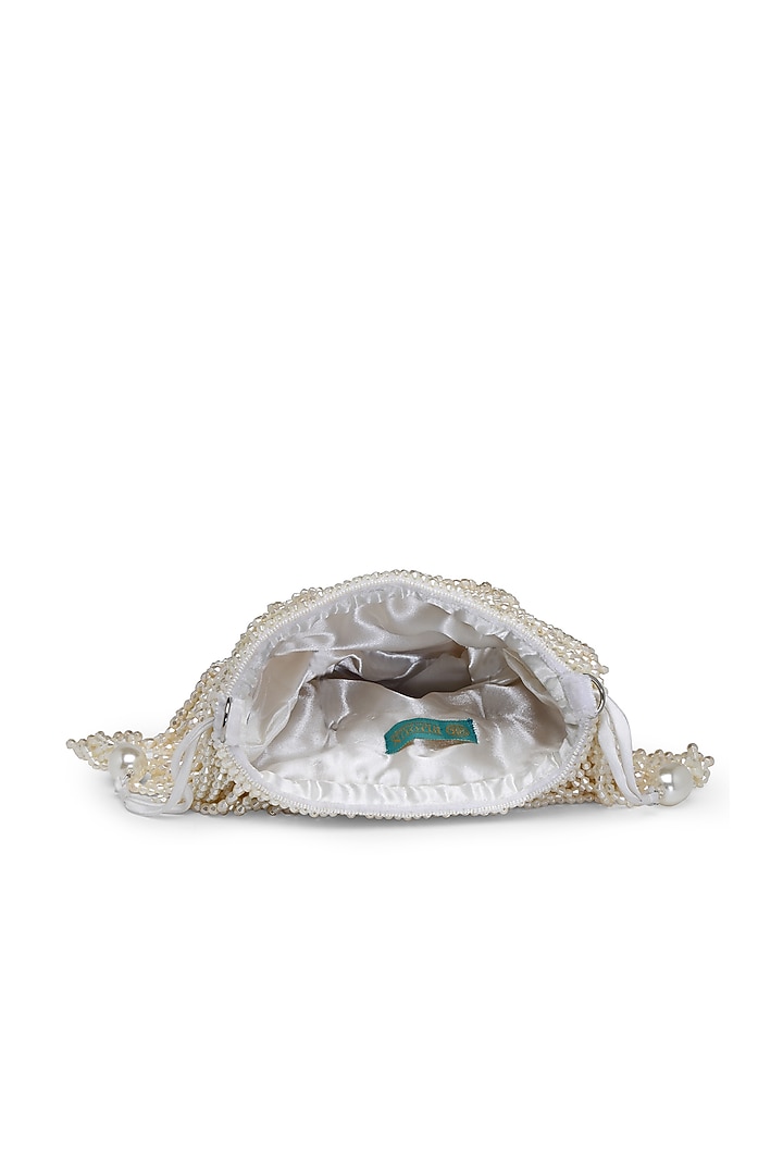 Off-White Velvet Bead Embroidered Potli by Bijoux By Priya Chandna at Pernia's Pop Up Shop
