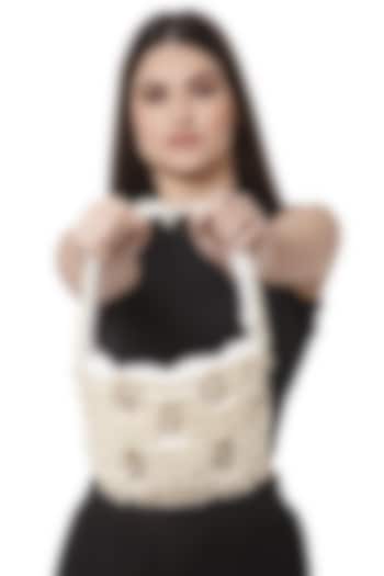 Off-White Velvet Pearl Embroidered Purse by Bijoux By Priya Chandna at Pernia's Pop Up Shop