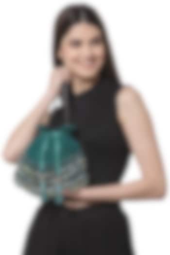 Green Velvet Crystal Embroidered Potli by Bijoux By Priya Chandna at Pernia's Pop Up Shop