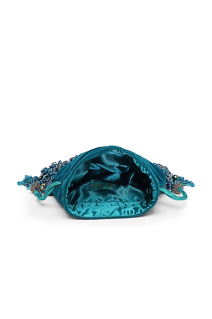 Green Velvet Crystal Embroidered Potli by Bijoux By Priya Chandna at Pernia's Pop Up Shop