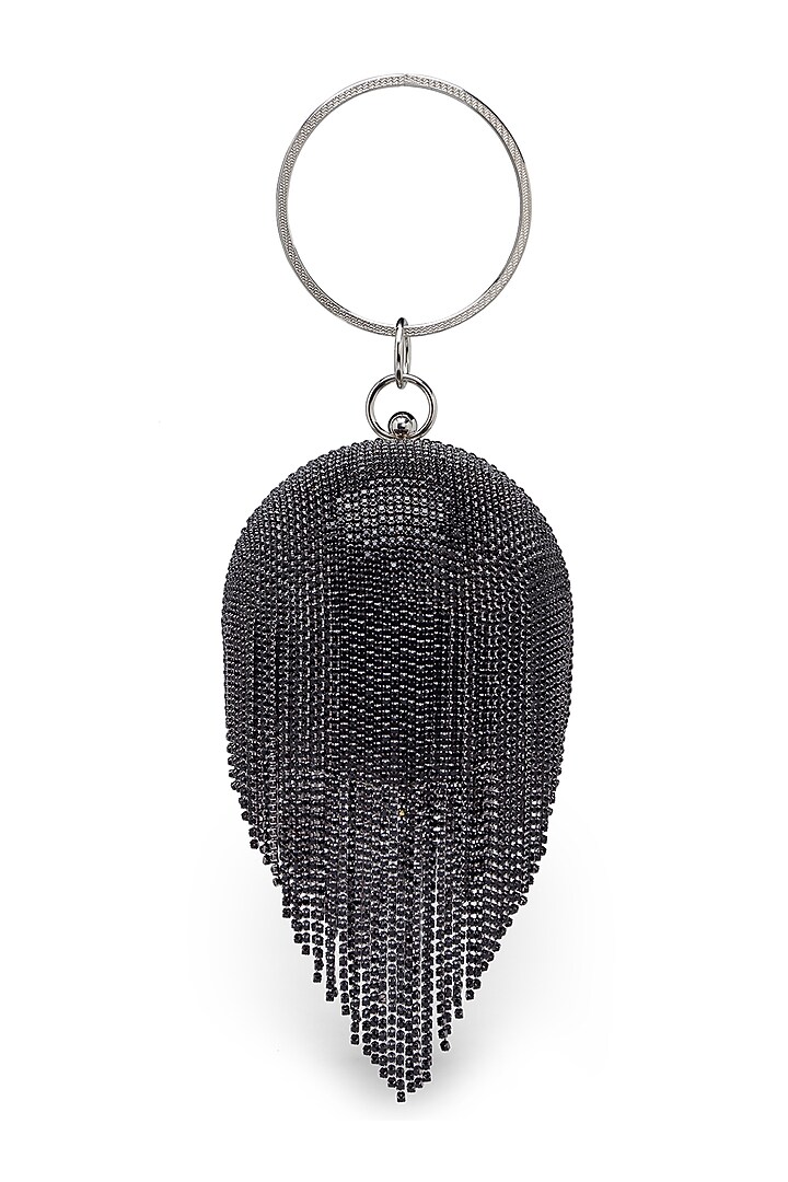 Black Synthetic Crystal Embroidered Mini Clutch by Bijoux By Priya Chandna at Pernia's Pop Up Shop
