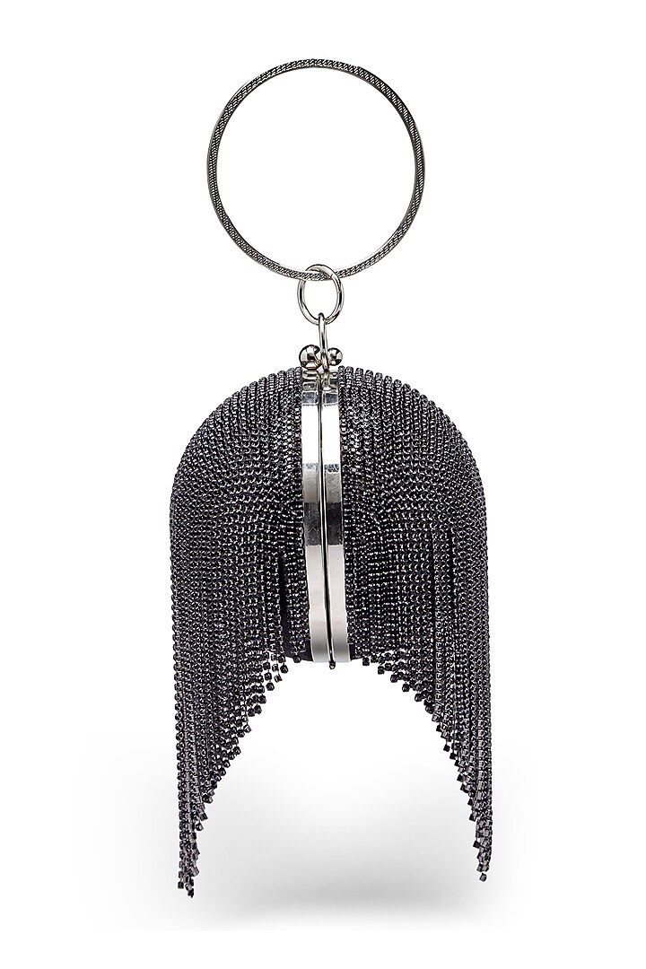 Black Synthetic Crystal Embroidered Mini Clutch by Bijoux By Priya Chandna at Pernia's Pop Up Shop