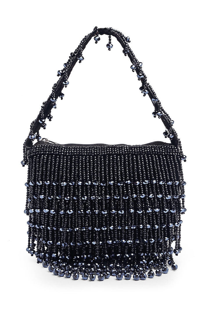 Black Velvet Crystal Bead Embroidered Purse by Bijoux By Priya Chandna at Pernia's Pop Up Shop