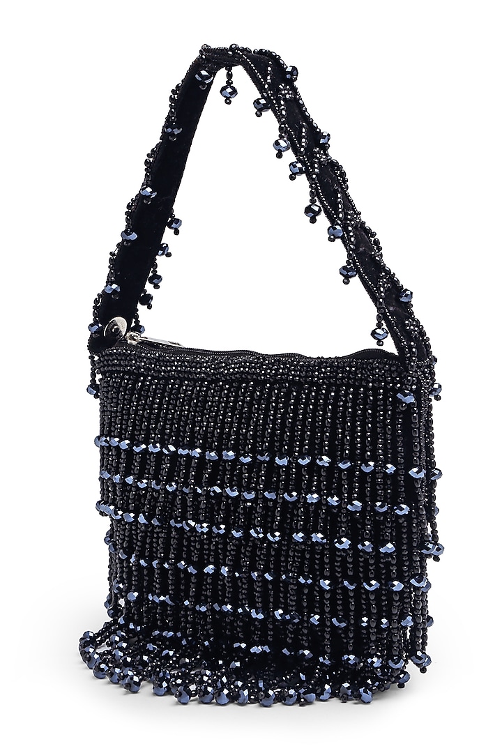 Black Velvet Crystal Bead Embroidered Purse by Bijoux By Priya Chandna at Pernia's Pop Up Shop