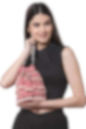 Pink Velvet Crystal Bead Embroidered Bucket Potli by Bijoux By Priya Chandna at Pernia's Pop Up Shop