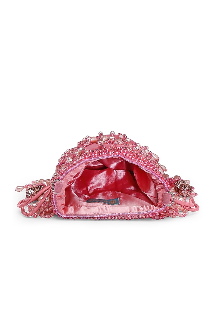 Pink Velvet Crystal Bead Embroidered Bucket Potli by Bijoux By Priya Chandna at Pernia's Pop Up Shop