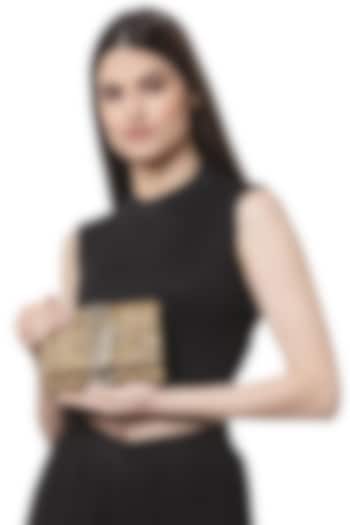 Gold Synthetic Crystal Embroidered Clutch by Bijoux By Priya Chandna at Pernia's Pop Up Shop