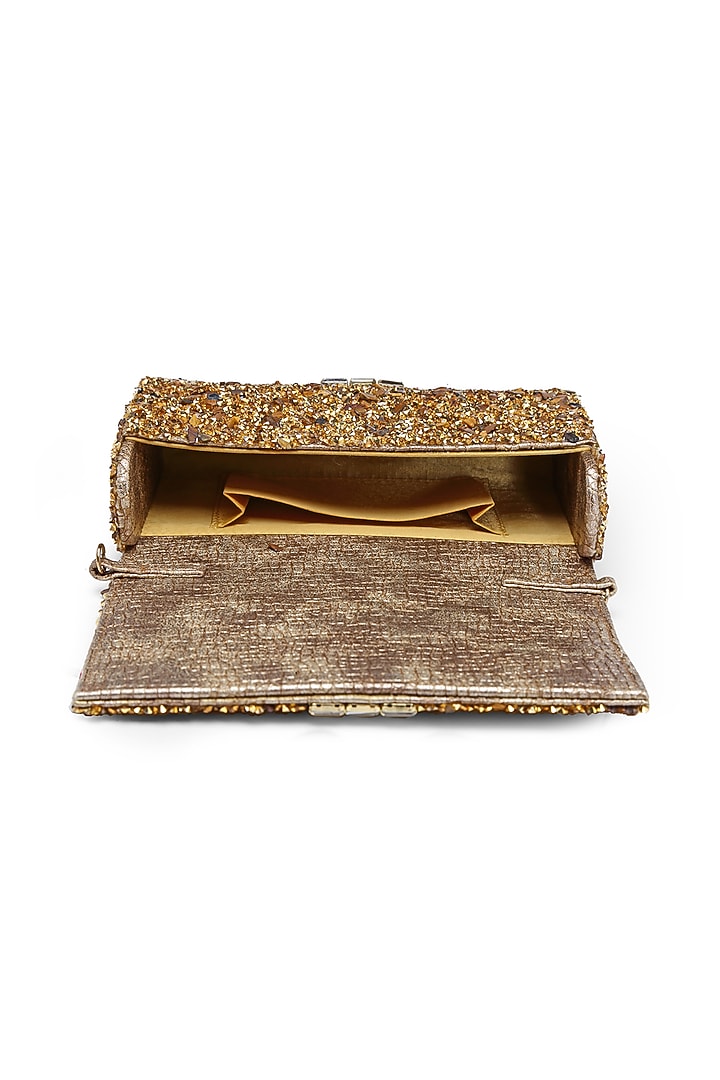 Gold Synthetic Crystal Embroidered Clutch by Bijoux By Priya Chandna at Pernia's Pop Up Shop