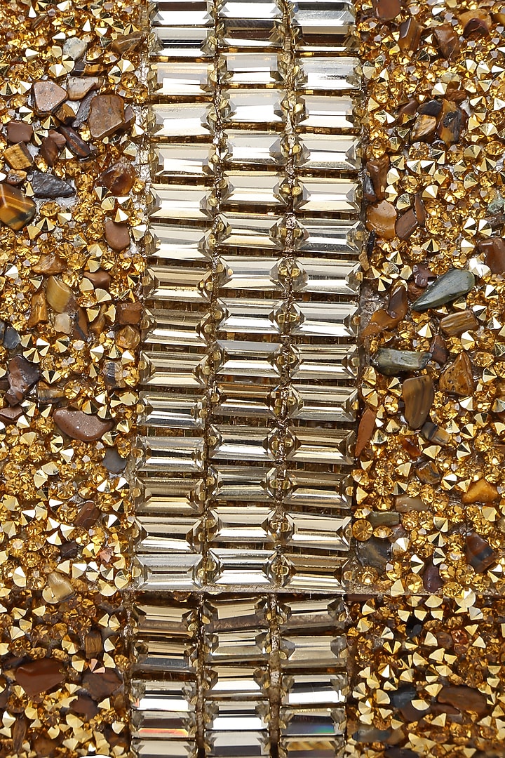 Gold Synthetic Crystal Embroidered Clutch by Bijoux By Priya Chandna at Pernia's Pop Up Shop