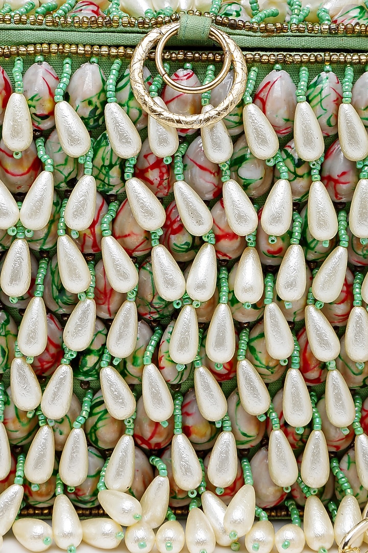 Green Fabric Pearl Embellished Box Bag by Bijoux By Priya Chandna at Pernia's Pop Up Shop