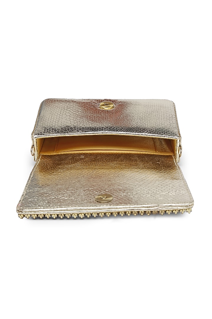 Gold Synthetic Bead Embellished Clutch by Bijoux By Priya Chandna at Pernia's Pop Up Shop