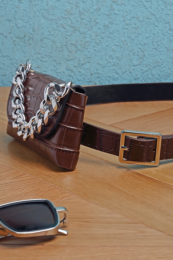 Coffee Brown Synthetic Leather Belt Bag by Bijoux By Priya Chandna at Pernia's Pop Up Shop