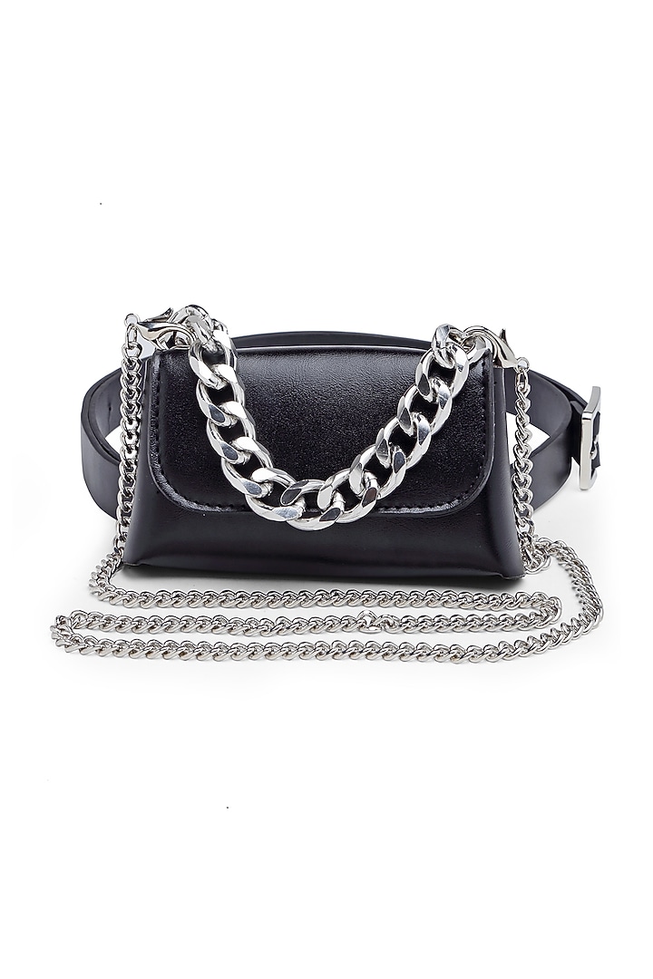 Black Synthetic Leather Belt Bag by Bijoux By Priya Chandna at Pernia's Pop Up Shop
