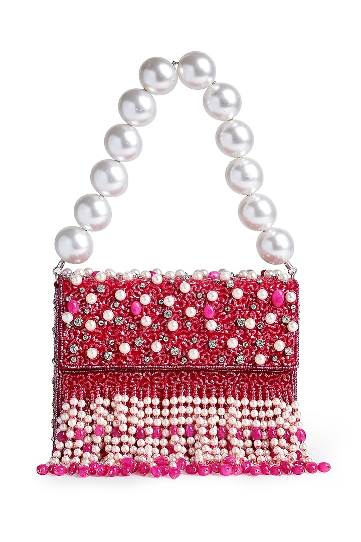 Fuchsia Fabric Glass Stone Embroidered Box Bag by Bijoux By Priya Chandna at Pernia's Pop Up Shop