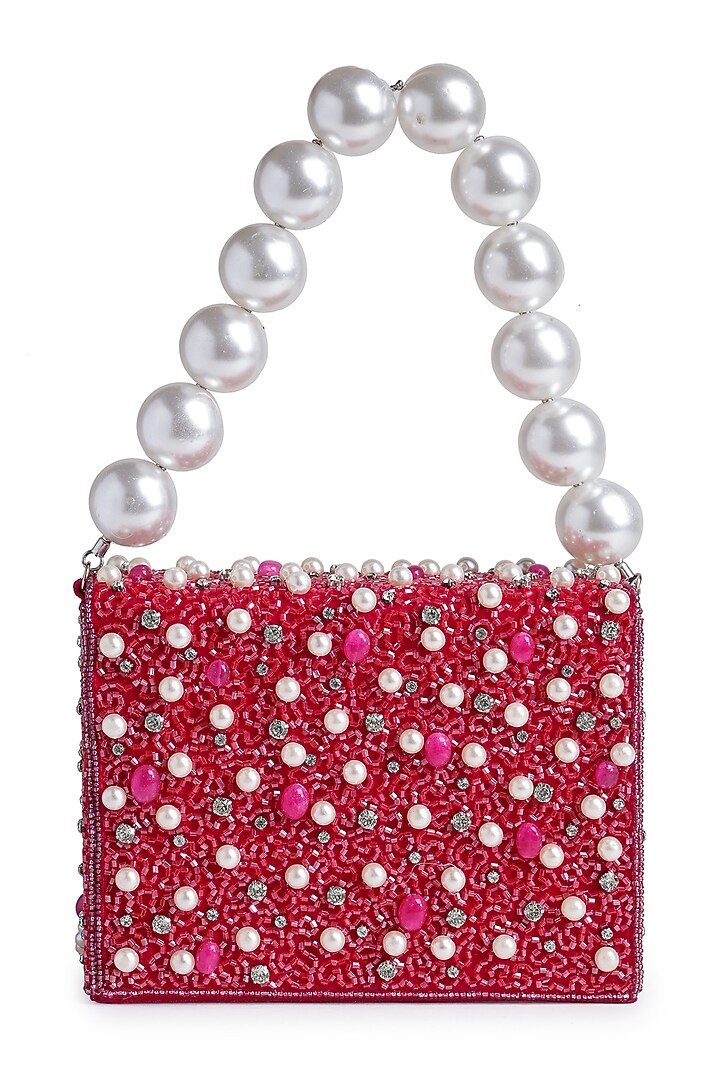 Fuchsia Fabric Glass Stone Embroidered Box Bag by Bijoux By Priya Chandna at Pernia's Pop Up Shop