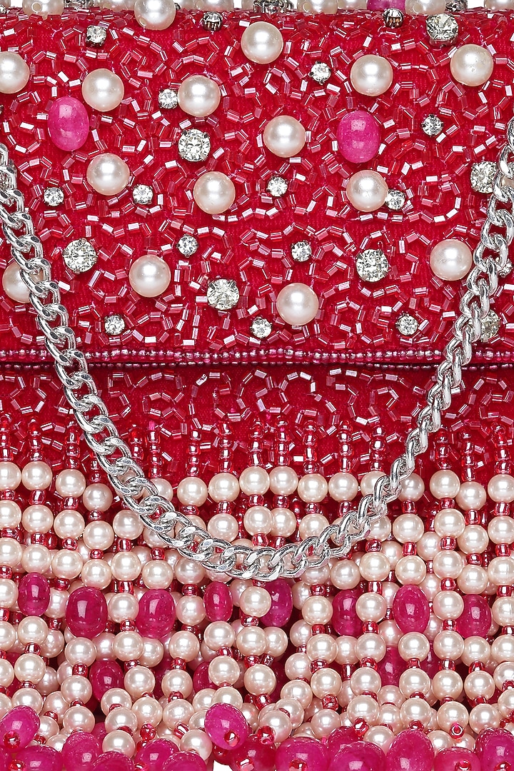 Fuchsia Fabric Glass Stone Embroidered Box Bag by Bijoux By Priya Chandna at Pernia's Pop Up Shop