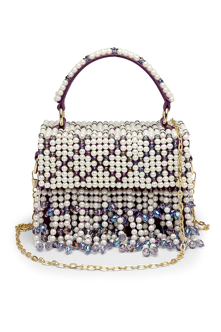 Purple Fabric Crystal Embroidered Box Bag by Bijoux By Priya Chandna at Pernia's Pop Up Shop