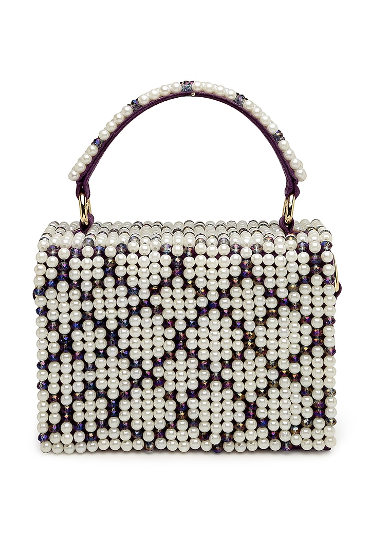 Purple Fabric Crystal Embroidered Box Bag by Bijoux By Priya Chandna at Pernia's Pop Up Shop