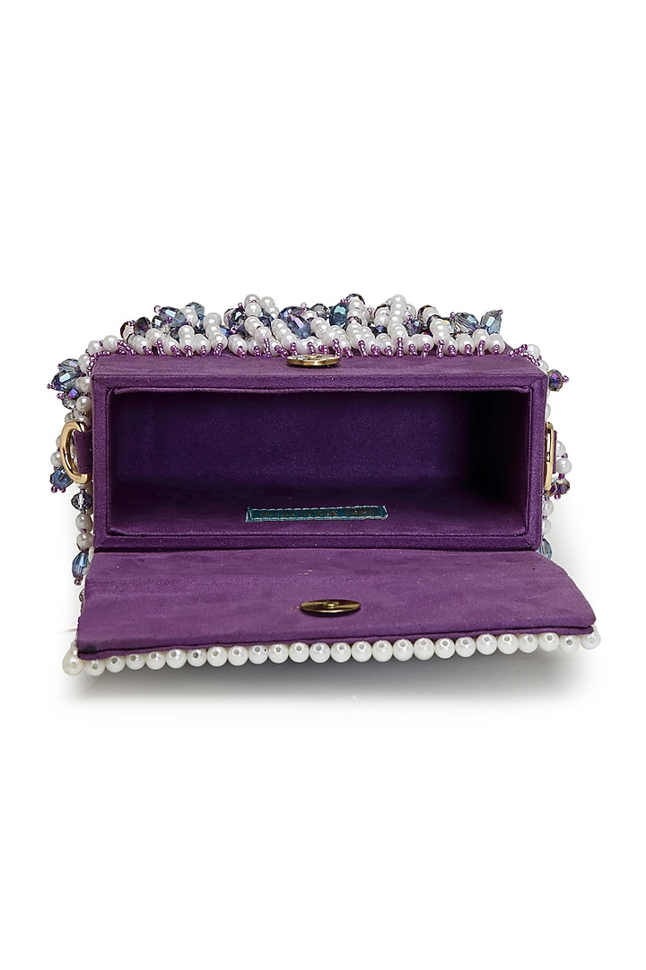 Purple Fabric Crystal Embroidered Box Bag by Bijoux By Priya Chandna at Pernia's Pop Up Shop