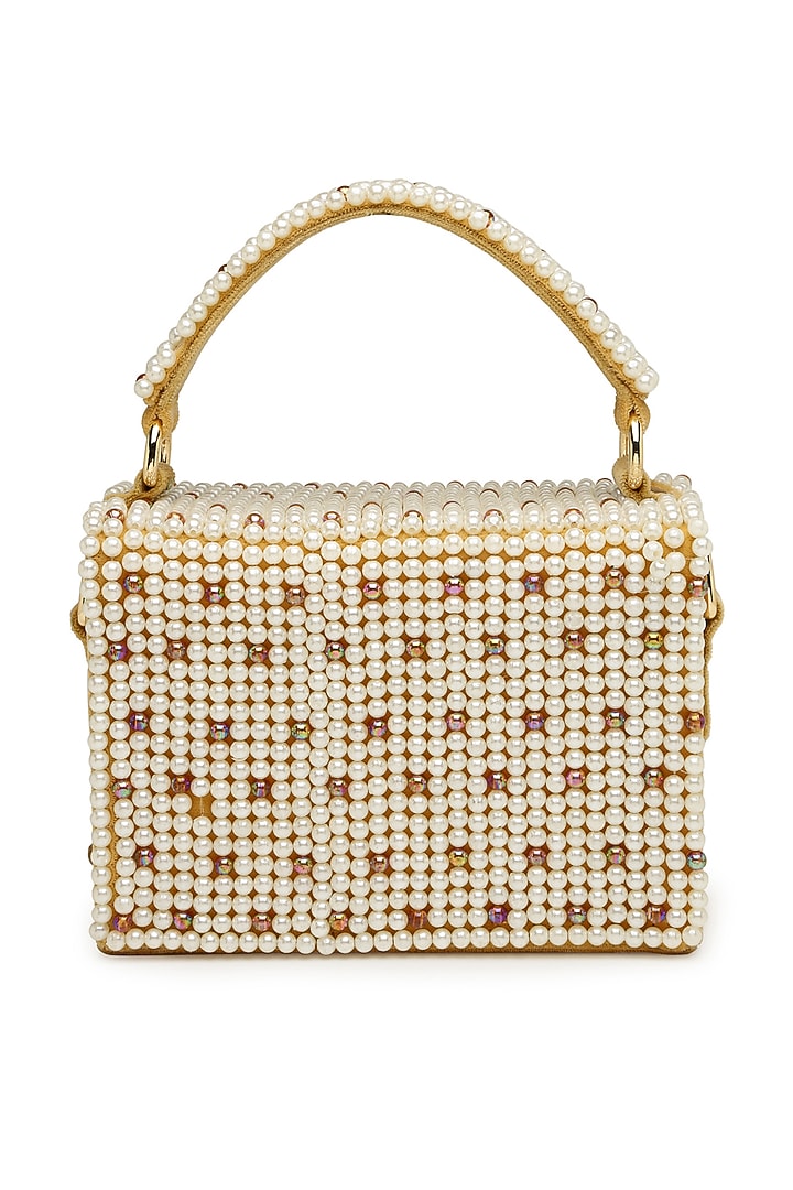 Yellow & White Suede Pearl Embroidered Box Clutch by Bijoux By Priya Chandna at Pernia's Pop Up Shop