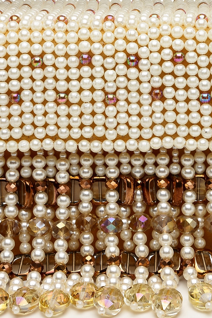 Yellow & White Suede Pearl Embroidered Box Clutch by Bijoux By Priya Chandna at Pernia's Pop Up Shop