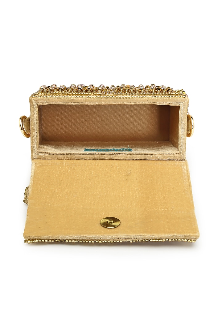 Gold Suede Pearl Embroidered Box Clutch by Bijoux By Priya Chandna at Pernia's Pop Up Shop