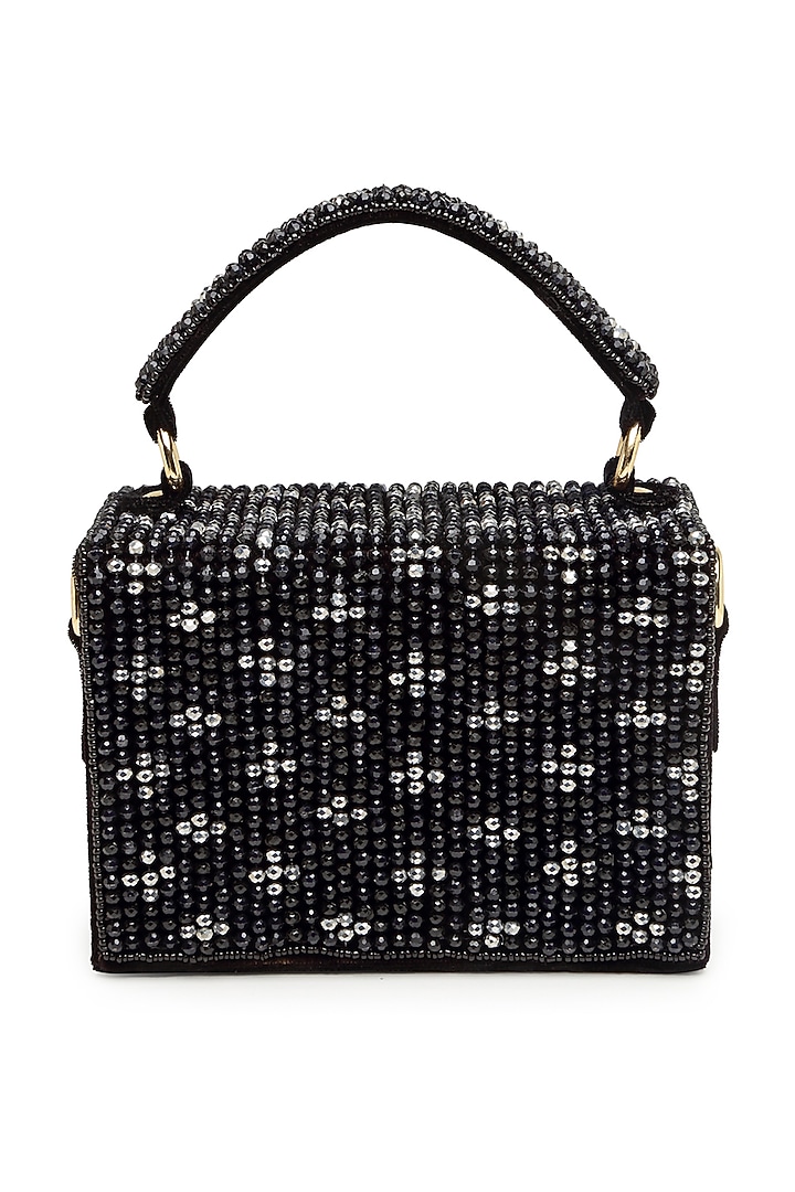 Black Suede Crystal Bead Embroidered Box Clutch by Bijoux By Priya Chandna at Pernia's Pop Up Shop