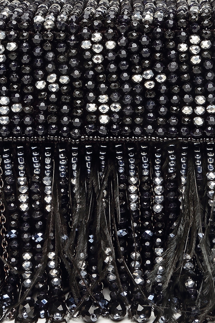 Black Suede Crystal Bead Embroidered Box Clutch by Bijoux By Priya Chandna at Pernia's Pop Up Shop