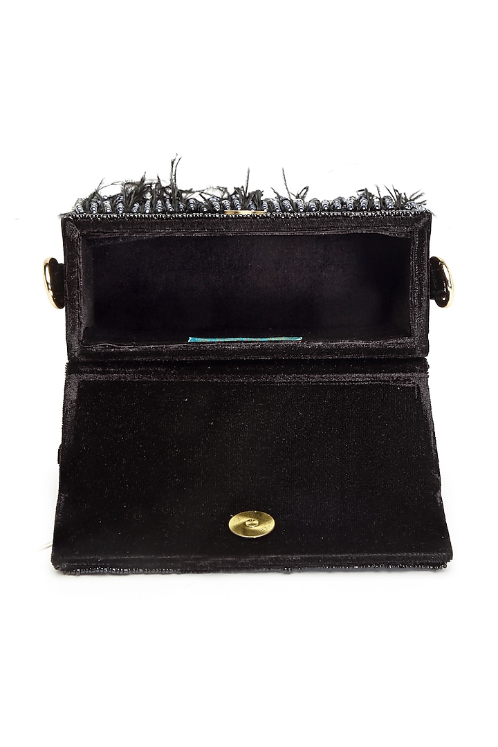 Black Suede Crystal Bead Embroidered Box Clutch by Bijoux By Priya Chandna at Pernia's Pop Up Shop
