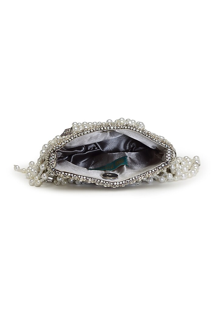 Silver Velvet Pearl Embellished Bag by Bijoux By Priya Chandna at Pernia's Pop Up Shop
