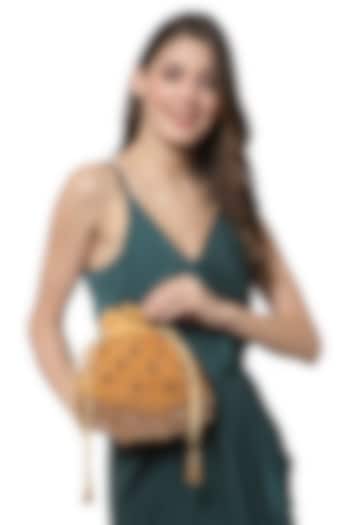 Gold Velvet Hand Embroidered Potli by Bijoux By Priya Chandna at Pernia's Pop Up Shop