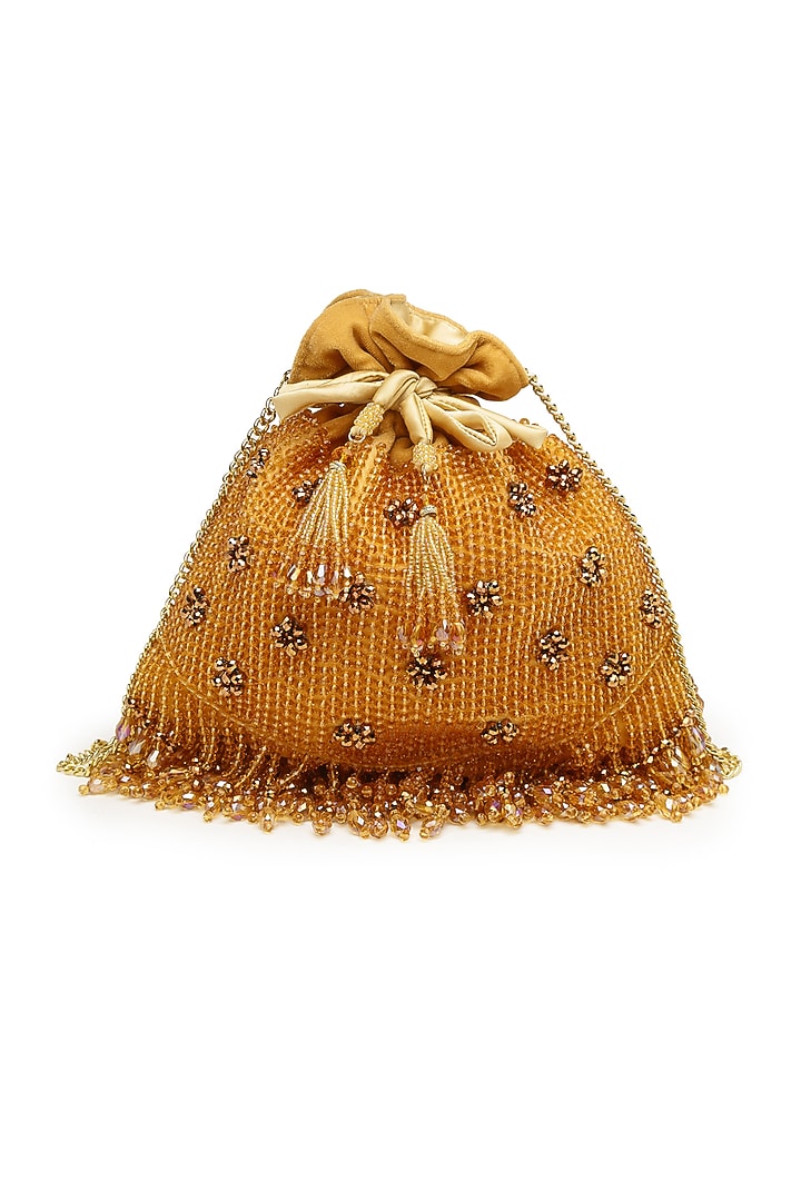 Gold Velvet Hand Embroidered Potli by Bijoux By Priya Chandna at Pernia's Pop Up Shop