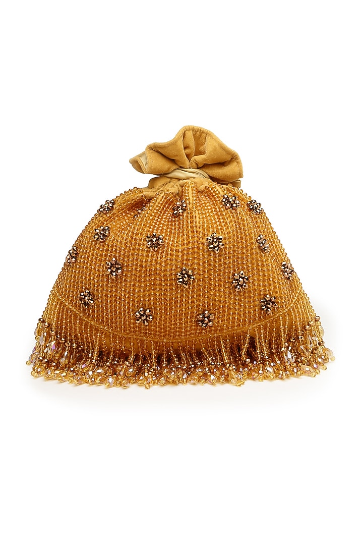 Gold Velvet Hand Embroidered Potli by Bijoux By Priya Chandna at Pernia's Pop Up Shop