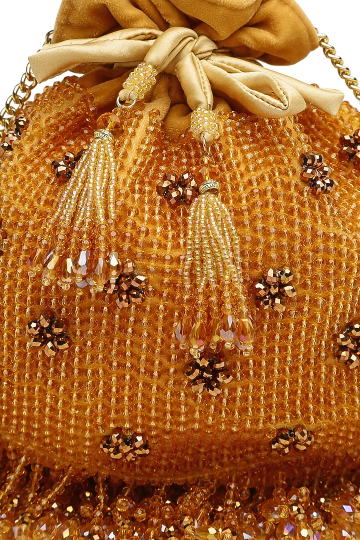 Gold Velvet Hand Embroidered Potli by Bijoux By Priya Chandna at Pernia's Pop Up Shop