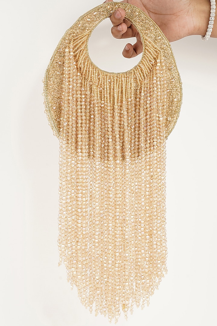 Gold Synthetic Glass Bead Embellished Handbag by Bijoux By Priya Chandna at Pernia's Pop Up Shop
