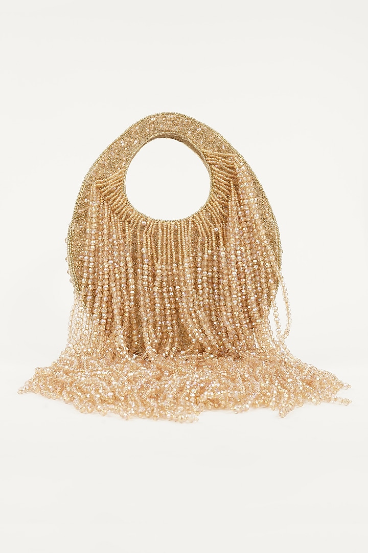 Gold Synthetic Glass Bead Embellished Handbag by Bijoux By Priya Chandna at Pernia's Pop Up Shop