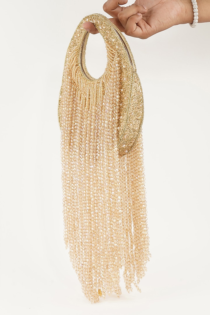 Gold Synthetic Glass Bead Embellished Handbag by Bijoux By Priya Chandna at Pernia's Pop Up Shop