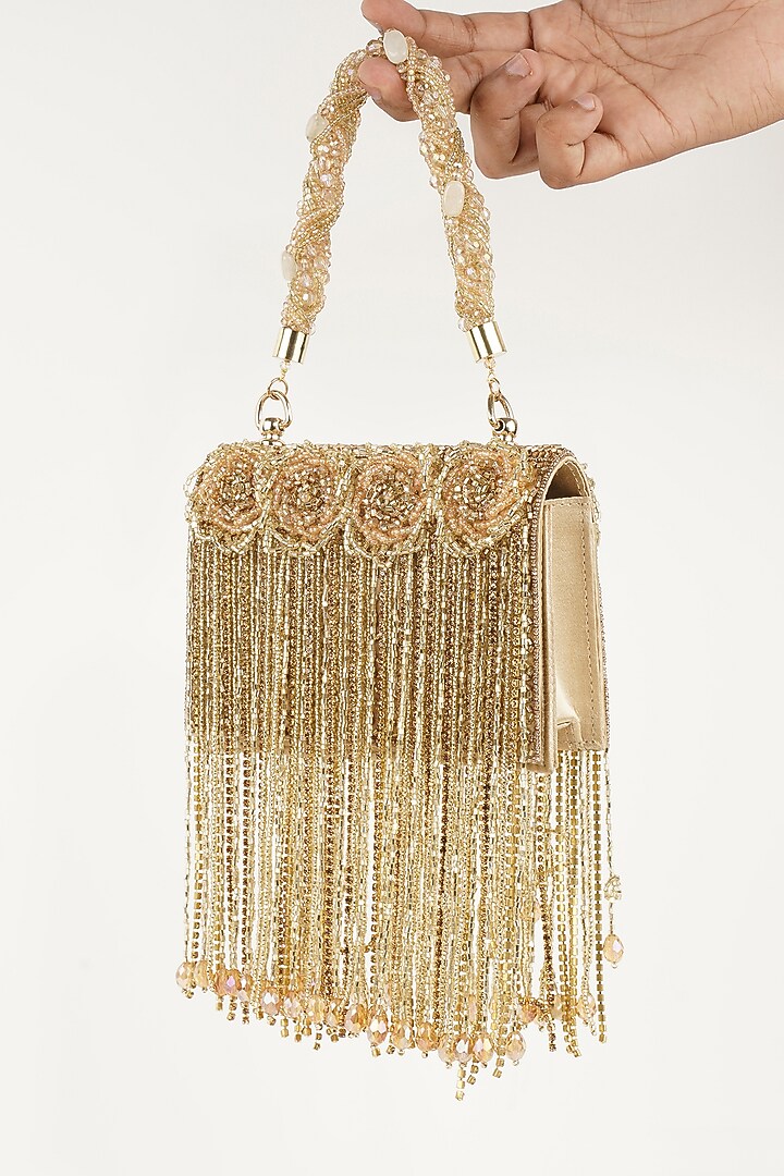 Gold Synthetic Glass Bead Embellished Handbag by Bijoux By Priya Chandna at Pernia's Pop Up Shop