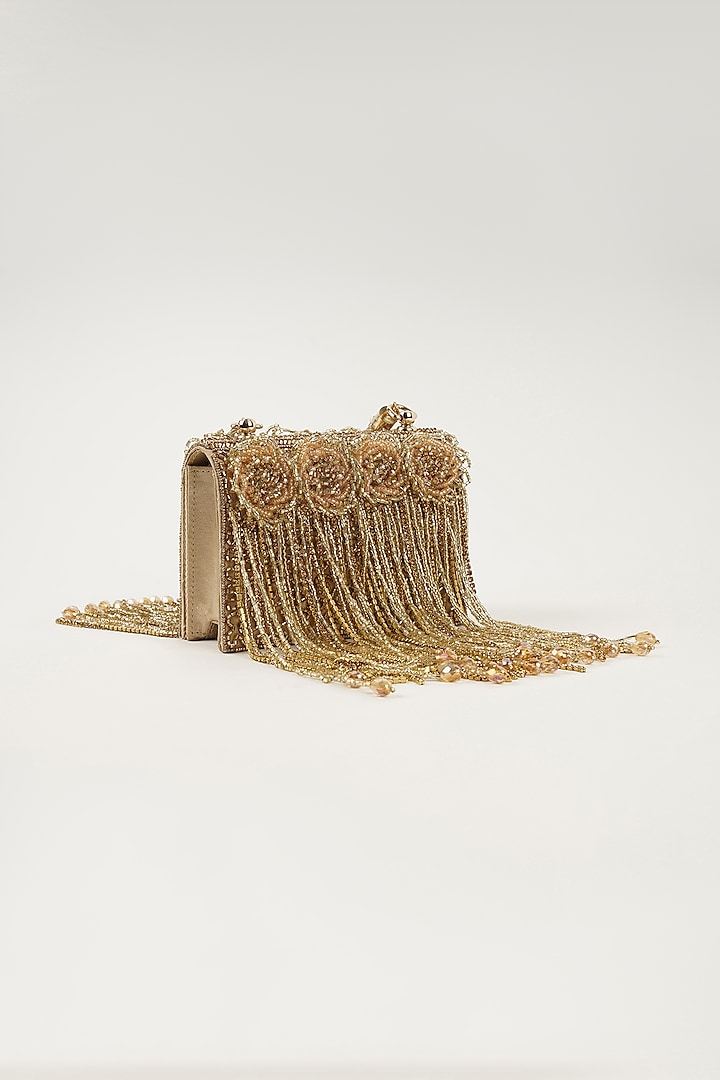 Gold Synthetic Glass Bead Embellished Handbag by Bijoux By Priya Chandna at Pernia's Pop Up Shop